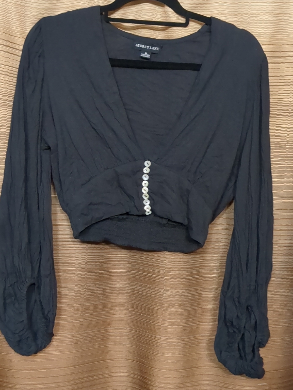 Black Cropped V-Neck Button Front CropTop